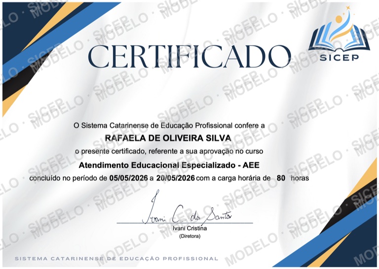 Frente do certificado de conclusão emitido pela SICEP